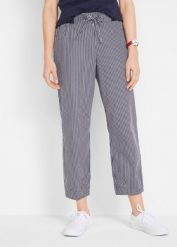 Spodnie z materiału z lnem, dł. 7/8. Niebieskie spodnie materiałowe damskie bonprix, bez wzorów. Za 149.99 zł.