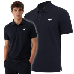 Koszulka męska polo 4F 4FWSS25TPTSM705. Niebieskie koszulki polo męskie 4f, l, bez wzorów, z bawełny, bez ramiączek. Za 69.99 zł.