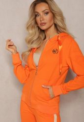 Pomarańczowa Bluza z Kapturem na Suwak z Metalową Aplikacją Jevase. Brązowe bluzy z kapturem damskie Renee, xs, z jeansu. Za 79.99 zł.