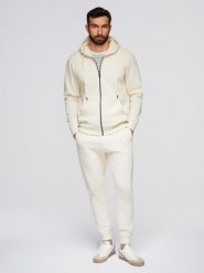 Komplet dresowy męski set bluza rozpinana z kapturem + spodnie joggery - kremowy V11 - Rozmiar: M. Białe bluzy z kapturem męskie Ombre Clothing, m, z bawełny. Za 339.99 zł.