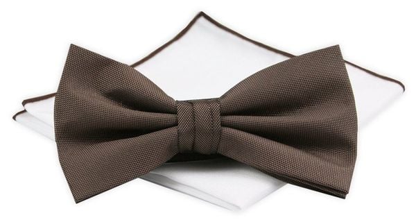 ZESTAW - Mucha z Poszetką Chattier - Brąz. Krawaty i muchy męskie Chattier, bez wzorów, eleganckie. Za 59.00 zł.