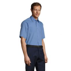 Męska Koszula Z Krótkim Rękawem Bristol Poplin. Zielone koszule męskie SOL'S, m, bez wzorów, z bawełny, bez kołnierzyka, bez ramiączek. Za 118.99 zł.