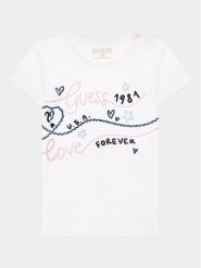 Guess T-Shirt A3GI02 K6YW1 Biały Regular Fit. Białe koszulki dziewczęce Guess, m, z aplikacjami, z bawełny, bez ramiączek. Za 89.99 zł.