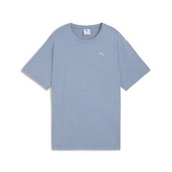 Damska koszulka Essentials Elevated o luźnym kroju z efektem sprania PUMA. Niebieskie bluzki damskie Puma, bez wzorów, bez ramiączek. Za 129.00 zł.