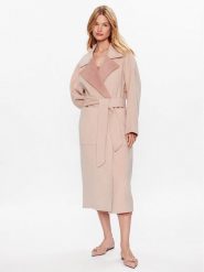 Calvin Klein Płaszcz wełniany K20K205855 Różowy Regular Fit. Czerwone płaszcze damskie CALVIN KLEIN, na zimę, bez wzorów, z wełny. Za 3,839.00 zł.