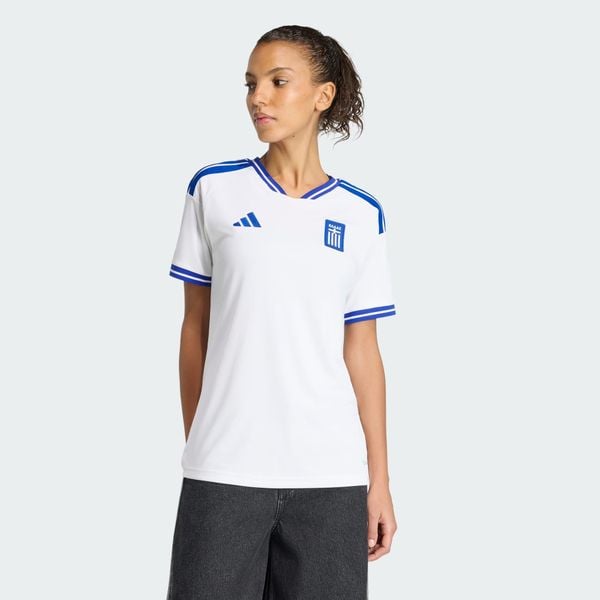 Koszulka domowa Grecja 26. Białe bluzki damskie Adidas, m, bez wzorów, z materiału, bez kołnierzyka. Za 439.00 zł.