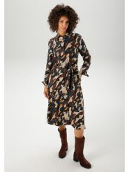 Aniston Sukienka w kolorze ciemnobrązowo-granatowo-beżowym rozmiar: 44. Brązowe sukienki damskie Aniston, na co dzień, bez wzorów, z tkaniny, bez kołnierzyka, bez ramiączek, midi, proste. Za 91.34 zł.