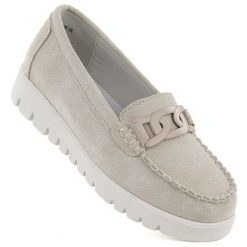 Skórzane mokasyny damskie zamszowe komfortowe beżowe Evento 7304. Brązowe mokasyny damskie Evento, z nubiku. Za 179.99 zł.