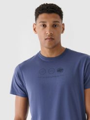 4F T-shirt regular z nadrukiem męski - granatowy L. Niebieskie t-shirty męskie 4f, l, bez wzorów, z bawełny, bez kołnierzyka. W wyprzedaży za 39.99 zł.