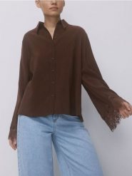 Koszula z modalem - brązowy. Brązowe koszule damskie Reserved, l, bez wzorów, z tkaniny, bez kołnierzyka, bez ramiączek. Za 109.99 zł.