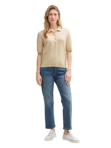 Tom Tailor Koszulka polo w kolorze beżowym rozmiar: M. Brązowe bluzki damskie Tom Tailor, m, bez wzorów, z bawełny, bez kołnierzyka, bez ramiączek. Za 73.93 zł.