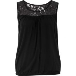 Top shirtowy. Czarne topy damskie bonprix, bez wzorów, bez kołnierzyka. Za 52.99 zł.