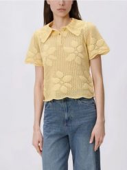 Ażurowy sweter - jasnożółty. Żółte swetry klasyczne damskie Reserved, l, z bawełny, bez kołnierzyka. Za 119.99 zł.