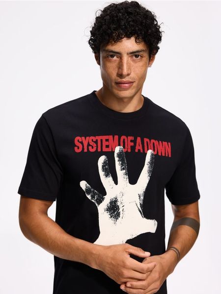 T-shirt System of a Down - czarny. Czarne t-shirty męskie Reserved, l, bez wzorów, z bawełny, bez kołnierzyka. Za 79.99 zł.