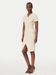 Rinascimento Sukienka koktajlowa CFC0127893003 Beżowy Slim Fit. Brązowe sukienki damskie RINASCIMENTO, s, bez wzorów, z syntetyku, wizytowe, bez kołnierzyka, bez ramiączek. Za 699.99 zł.