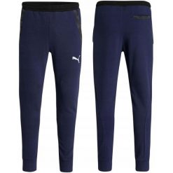 Spodnie męskie dresowe bawełniane Puma slim fit. Niebieskie spodnie dresowe męskie Puma, z bawełny. Za 129.00 zł.
