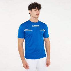 Oddychająca koszulka biegowa Pristina MC niebiesko-biała. Białe t-shirty damskie Legea, xs, z materiału, bez ramiączek, do biegania. Za 52.00 zł.
