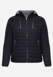 Granatowa Dwustronna Kurtka Pikowana z Kapturem Zidila. Niebieskie kurtki damskie Born2be, l, bez wzorów, z jeansu, z kapturem. Za 89.99 zł.