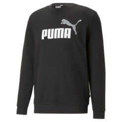 Męski sweter z okrągłym dekoltem i dużym dwukolorowym logo Essentials+ PUMA. Białe swetry męskie Puma, m, bez wzorów, bez kołnierzyka. Za 186.58 zł.