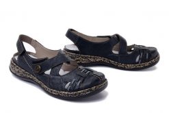 RIEKER 46377-14 blue, sandały damskie. Niebieskie sandały damskie Rieker, bez wzorów, z gumy, bez obcasa, na koturnie. Za 297.42 zł.