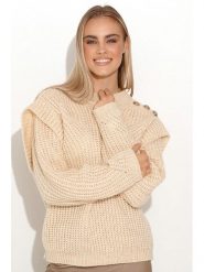 Makadamia Sweter w kolorze beżowym rozmiar: onesize. Brązowe swetry klasyczne damskie Makadamia, z wełny, bez kołnierzyka. Za 61.60 zł.