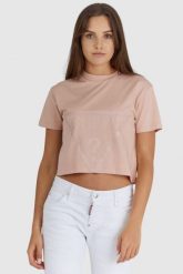 GUESS Krótki różowy t-shirt damski z logo, Rozmiar M. Czerwone t-shirty damskie Guess, m, z aplikacjami, bez kołnierzyka. W wyprzedaży za 129.99 zł.