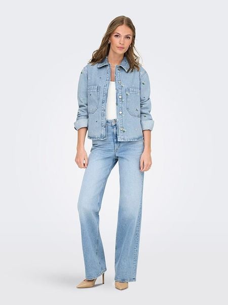 ONLY Koszula dżinsowa w kolorze błękitnym rozmiar: L. Niebieskie koszule damskie Only, l, bez wzorów, z bawełny, bez kołnierzyka, bez ramiączek. Za 109.00 zł.