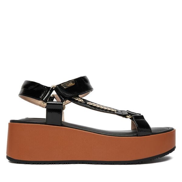 Sandały Liu Jo. Czarne sandały damskie Liu Jo, bez wzorów, bez obcasa, na koturnie. Za 639.99 zł.