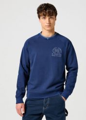 WRANGLER MĘSKA BLUZA CASEY JONES SWEATSHIRT NAVY 112357366 W6J9017358. Niebieskie bluzy bez kaptura męskie Wrangler, m. Za 199.99 zł.