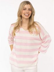 Zwillingsherz Koszulka "Streifen" w kolorze kremowo-jasnoróżowym rozmiar: onesize. Brązowe t-shirty damskie Zwillingsherz, bez wzorów, bez kołnierzyka. Za 119.95 zł.
