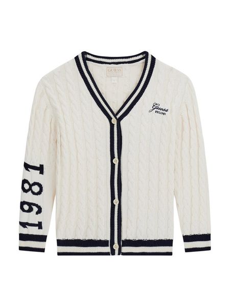 Guess Kardigan J6YR09 Z0841 Kremowy Regular Fit. Białe swetry dziewczęce Guess, z aplikacjami, z bawełny, bez kołnierzyka. Za 294.99 zł.