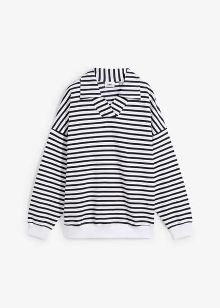 Bluza oversize z dekoltem w serek i kołnierzykiem polo. Szare bluzy bez kaptura damskie bonprix. Za 124.99 zł.