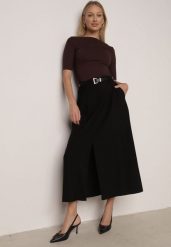 Czarna Wiskozowa Spódnica o Rozkloszowanym Kroju z Rozcięciem i Paskiem Jaelia. Czarne spódniczki damskie Born2be, l, bez wzorów, z wiskozy, biznesowe, maxi, koszulowe. Za 129.99 zł.