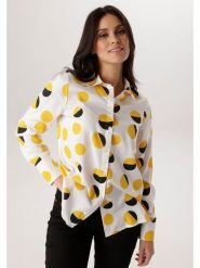 Aniston Bluzka w kolorze czarno-biało-żółtym rozmiar: 48. Białe bluzki damskie Aniston, bez wzorów, z wiskozy, bez kołnierzyka, bez ramiączek. Za 173.99 zł.