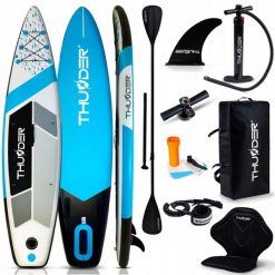 Deska SUP pompowana do pływania 320 cm THUNDER z siedziskiem plecak akcesoria. Białe plecaki damskie THUNDER, bez wzorów, z gumy, sportowe. Za 799.00 zł.