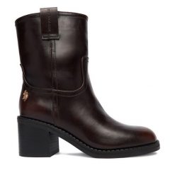 Botki U.S. Polo Assn. Brązowe botki damskie U.S. Polo Assn., bez obcasa, na słupku, bez zapięcia. Za 199.99 zł.