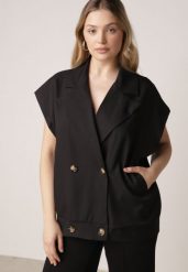 Czarna Garniturowa Kamizelka Oversize z Dwurzędowym Zapięciem Edriana. Czarne kamizelki damskie Born2be, l, z jeansu. Za 119.99 zł.