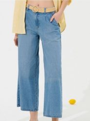 Spodnie jeansowe culotte - niebieski. Niebieskie spodnie materiałowe damskie Sinsay, bez wzorów, z jeansu. W wyprzedaży za 45.99 zł.