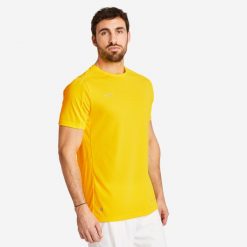 Koszulka do piłki nożnej z krótkim rękawem Kipsta Viralto Club. Żółte t-shirty sportowe męskie KIPSTA, l, z materiału, bez ramiączek, do piłki nożnej. Za 54.99 zł.