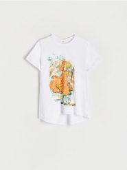 T-shirt z nadrukiem - złamana biel. T-shirty damskie Reserved, l, bez wzorów, z bawełny, bez kołnierzyka. W wyprzedaży za 29.99 zł.