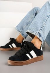 Czarno-Białe Sneakersy Typu Kultowe Tenisówki Zdobione Paskami Nevellise. Czarne trampki i tenisówki damskie Renee, z aplikacjami, z jeansu. Za 139.99 zł.