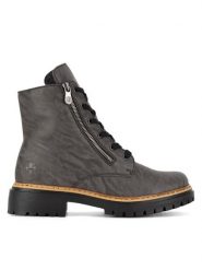 Rieker Trzewiki 72611-45 Szary. Szare botki damskie Rieker, z materiału, bez obcasa, na płaskiej podeszwie, bez zapięcia. Za 265.99 zł.