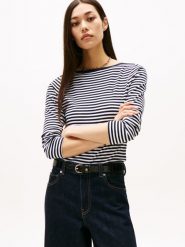 Tommy Hilfiger koszulka z długim rękawem Kobiety wiskoza niebieski|biały, L. Białe t-shirty damskie Tommy Hilfiger, l, bez wzorów, z dżerseju, bez kołnierzyka. Za 179.95 zł.