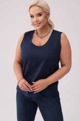Lniany top Clea w granatowym kolorze PLUS SIZE OVERSIZE XXL. Niebieskie topy damskie Moda Size Plus Iwanek, l, bez wzorów, ze lnu, bez kołnierzyka. W wyprzedaży za 139.90 zł.