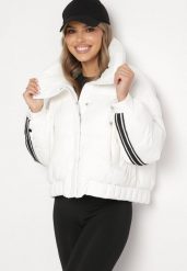 Biała Pikowana Kurtka o Kroju Oversize ze Ściągaczem i Kieszeniami Zinnova. Białe kurtki damskie Born2be, l, bez wzorów, z jeansu, bez kaptura. Za 259.99 zł.