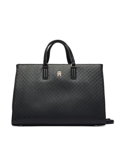 Tommy Hilfiger Torebka Th Daily Satchel Mono AW0AW18418 Czarny. Czarne torebki klasyczne damskie Tommy Hilfiger, bez wzorów, ze skóry, bez dodatków. Za 699.99 zł.