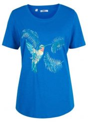 T-shirt z czystej bawełny organicznej. Niebieskie t-shirty damskie bonprix, bez wzorów, z bawełny, bez kołnierzyka. Za 44.99 zł.