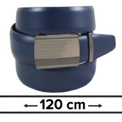 Pasek Granatowy do Spodni 120 cm, Automatyczna Klamra, Skórzany, Elegancki -VICTORIO. Niebieskie paski męskie Victorio, bez wzorów, ze skóry, eleganckie. Za 99.00 zł.