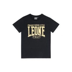 Koszulka z bawełna na czas wolny na co dzień. Czarne t-shirty damskie LEONE 1947 APPAREL, bez wzorów, z bawełny, bez kołnierzyka. W wyprzedaży za 44.86 zł.