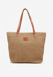 Ciemnobeżowa Pleciona Torebka Plażowa Shopper Odelinea. Brązowe shopper bag damskie Born2be, bez wzorów, bez dodatków. Za 44.99 zł.